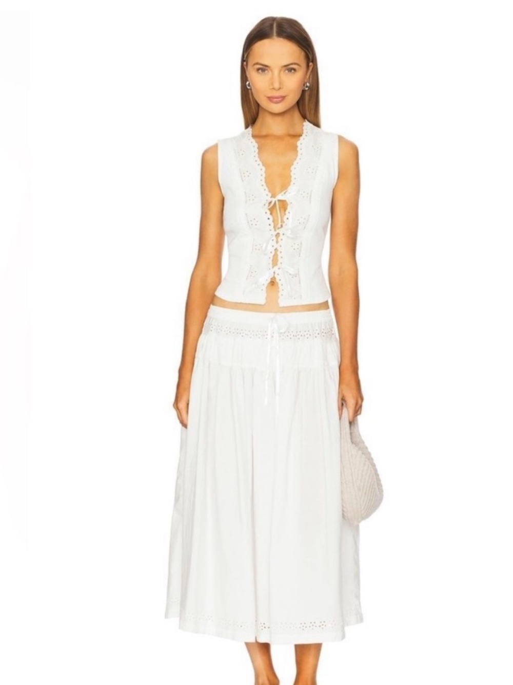 Free People White Eyelet Tie-Front and eyelet skirt - Picture 2 of 6